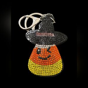 Halloween Candy Corn Bag Charm Keychain with Rhinestones